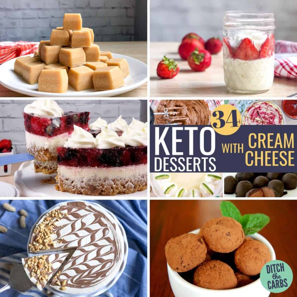 collage of keto desserts made with cream cheese
