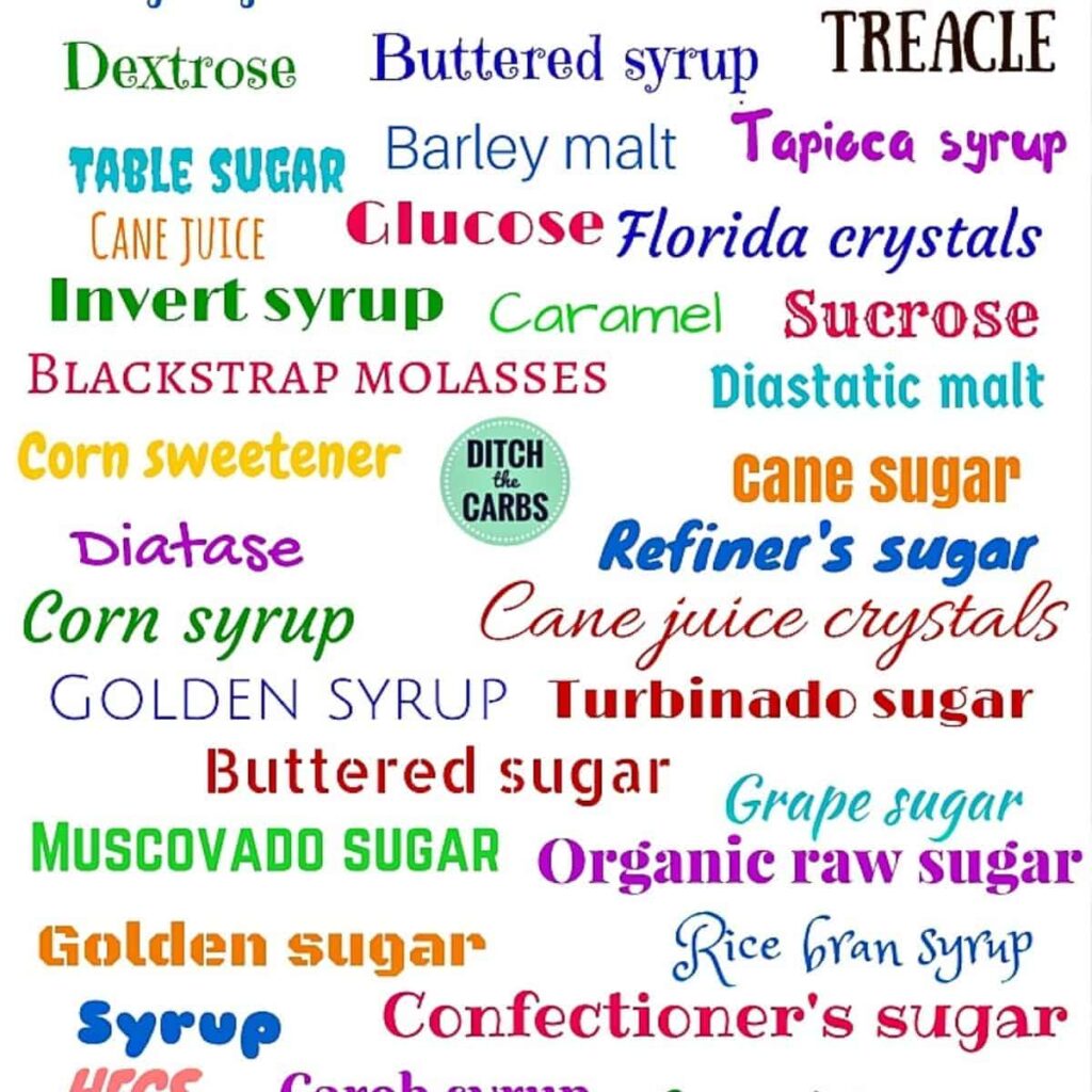 Names of sugar collage