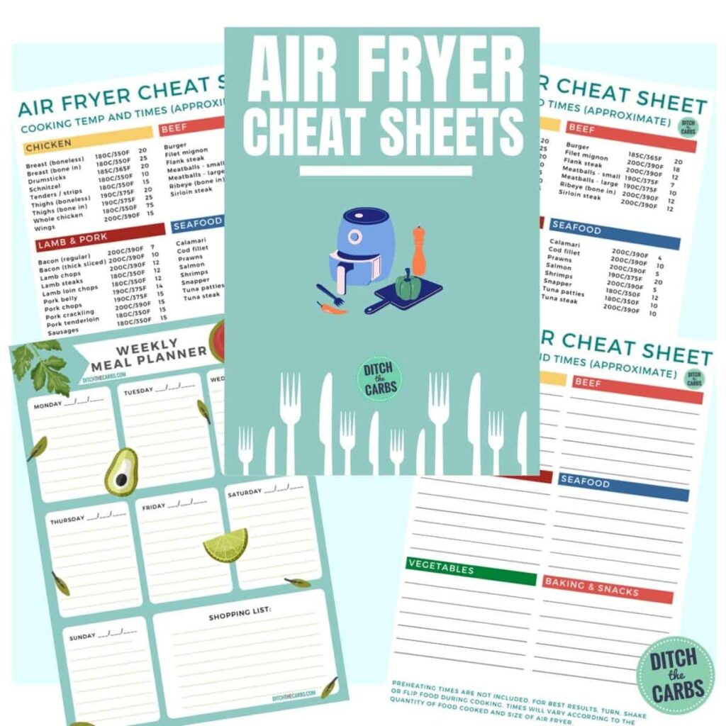 mockups of free air fryer cooking charts