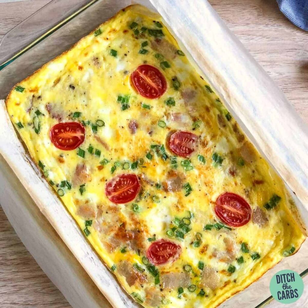 keto breakfast casserole served on a white plate