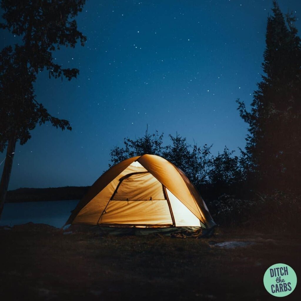 camping tent with a blue starry sky