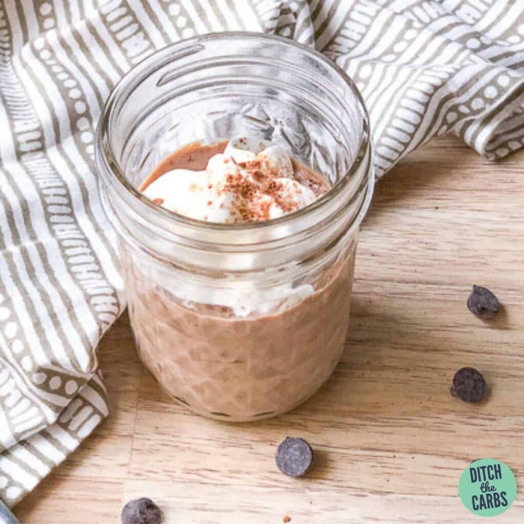 Nutella Keto Mug Cheesecake in a glass mason jar