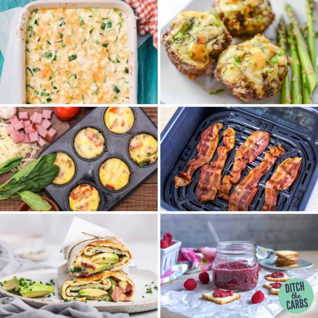 collage of high-protein breakfast ideas