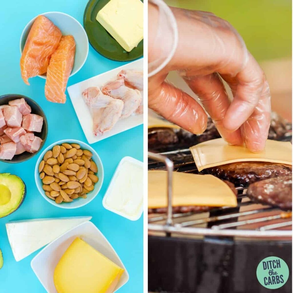 Images of healthy food and junk food